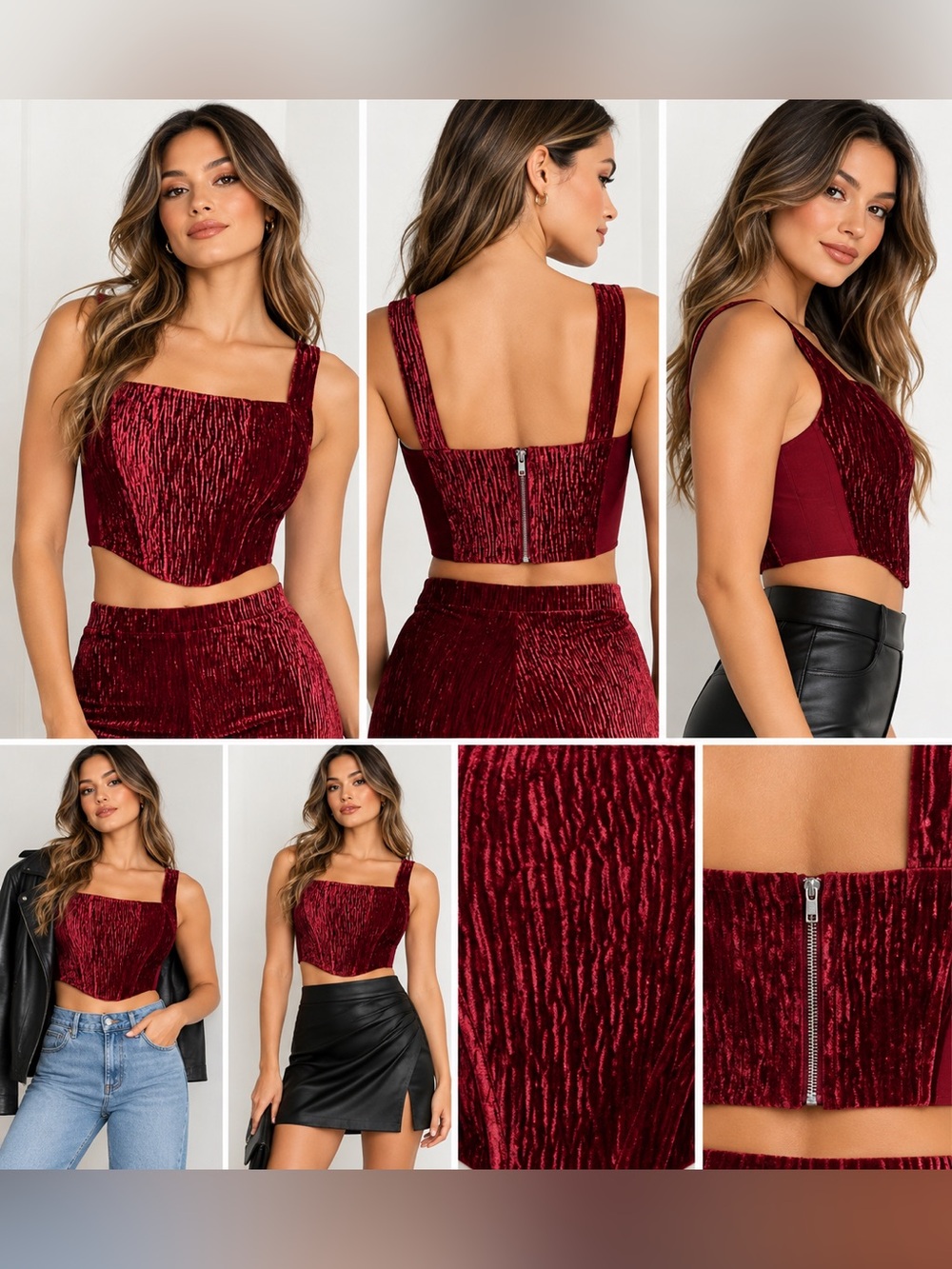 Naked Wardrobe Burgundy Velvet Corset Crop Top XS NWT